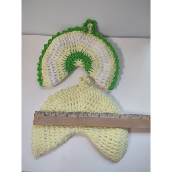 Vintage Handmade Crochet Cotton Pot Holders Set Green & Yellow Kitchen Decor Uni - Picture 6 of 7